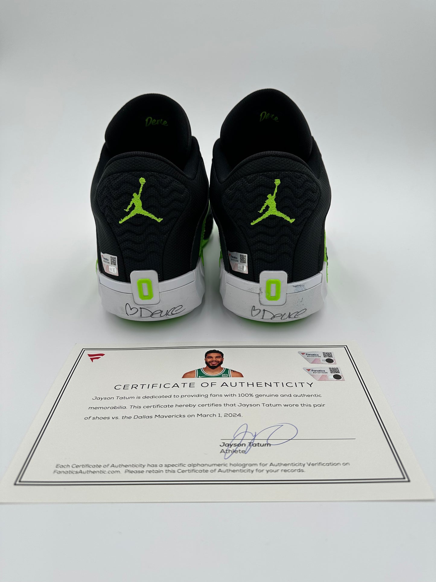 Jayson Tatum Celtics 2024 Autographed Jordan Tatum 2 Shoes Game-Used vs. Dallas Mavericks