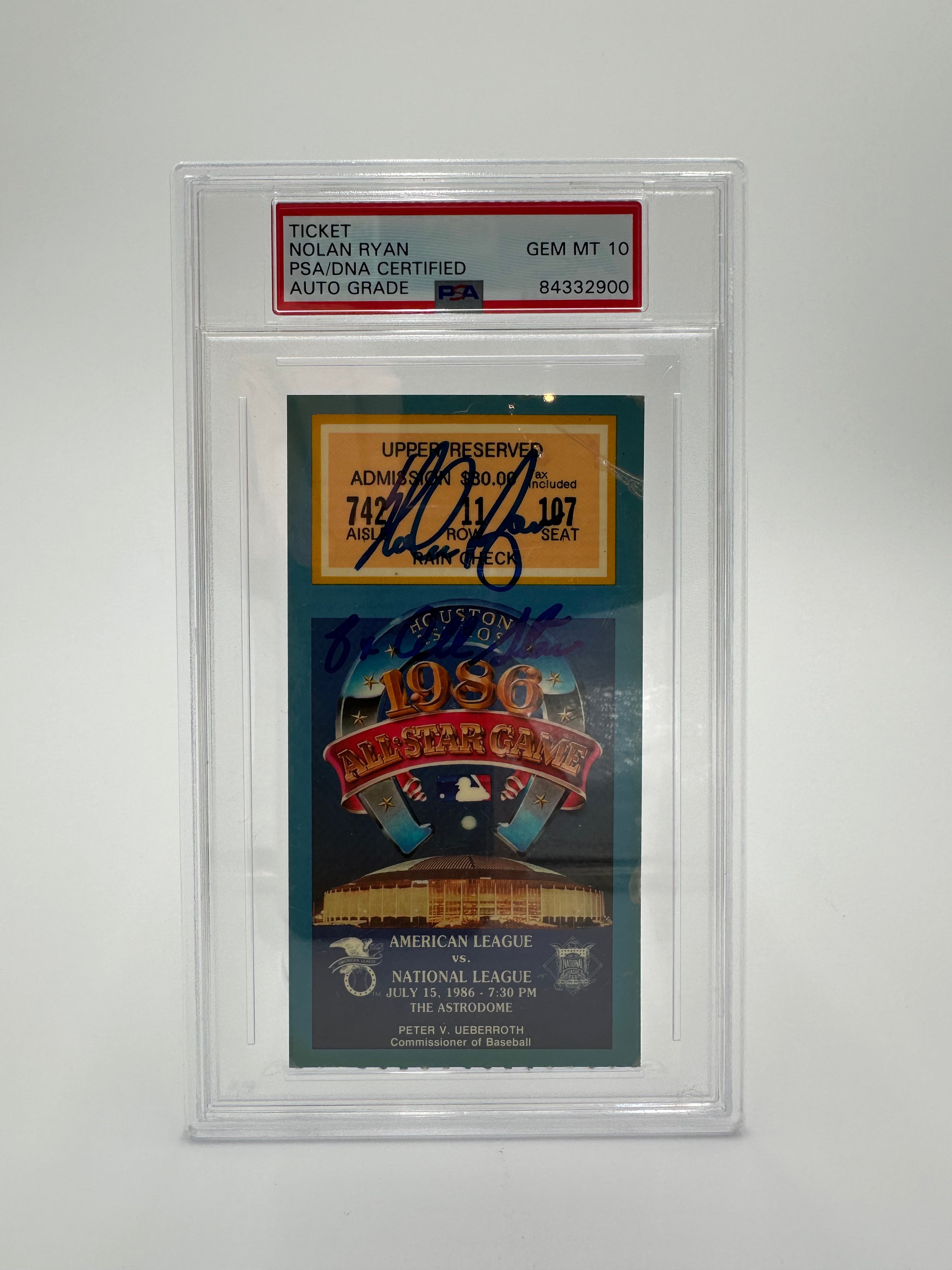 Nolan Ryan Autographed 1986 All-Star Game Ticket – Storrs Central